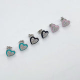 CZ Pave Silver Enamel Heart Earrings, 925 Sterling 10 mm Studs #3137, Aqua