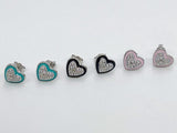 CZ Pave Silver Enamel Heart Earrings, 925 Sterling 10 mm Studs #3137,  Aqua