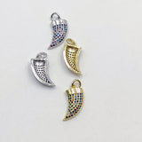 Horn Rainbow Charms, CZ Micro Pave Silver Gold Rainbow Boho Horns for Earrings, Necklace LGBT Pride Minimalist Charms