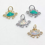 Tiny Opal Crab Charms, Gold Silver CZ Micro Pave Beach Ocean Nautical Sea Pendants for Bracelets, Earrings - Gold/White