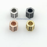 Cz Micro Pave Hexagon Tube Beads, 9 X 9 Mm Cz Micro Pave 18 K Rose Gold/Gold And Black Pave Cz, Large Hole Beads