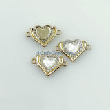 CZ Micro Pave Heart Connectors, Round White Pink Shell Love Charm Beads, 18 K Gold Plated Sacred Charms Link for Bracelets/Rosary Necklaces