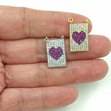 CZ Pave Blue Heart Charms, Pink CZ Love Heart Shapes Pendants #442, Gold Emerald Green Hearts