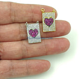 CZ Micro Pave Blue Turquoise Heart Charms, Pink Scapular Hearts in Silver, AG 447