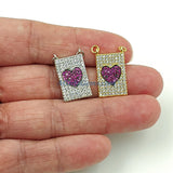 CZ Micro Pave Blue Turquoise Heart Charms, Pink Scapular Hearts in Silver, AG 447