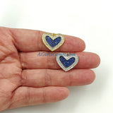 CZ Micro Pave Blue Heart Charms, Gold Emerald Green Hearts Pendants, AG 442