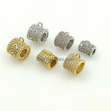 CZ Micro Pave Bail Bead, Gold or Silver Round Connector Tube Charm Pendant Holders #133, Clover Big Large Hole with Loop
