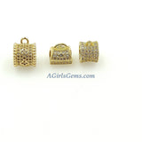 CZ Micro Pave Bail Bead, Gold or Silver Round Connector Tube Charm Pendant Holders #133, Clover Big Large Hole with Loop