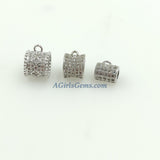 CZ Micro Pave Bail Bead, Gold Silver Round Connector Tube Charm Pendant Holders, 7 x 8 mm Big Large Hole 1 Loop