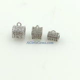 CZ Micro Pave Bail Bead, Gold Silver Round Connector Tube Charm Pendant Holders # 133, 7 x 8 mm Big Large Hole 1 Loop