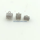 CZ Micro Pave Bail Bead, Gold Silver Round Connector Tube Charm Pendant Holders # 133, 7 x 8 mm Big Large Hole 1 Loop