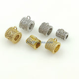 CZ Micro Pave Bail Bead, Gold Silver Round Connector Tube Charm Pendant Holders, 7 x 8 mm Big Large Hole 1 Loop