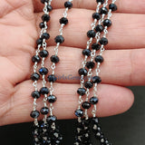 Black AB Mystic Rosary Chain, 4 mm Silver Wire Wrapped CH #433, Boho Jewelry Chains Gold or Silver Wire Wrapped