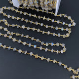 Labradorite Flash Gemstone Beaded Rosary, 6 mm Gold Wrapped Chains CH #339, Boho Beaded Rondelle