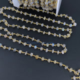 Labradorite Flash Gemstone Chains, 6 mm Bead Black Wire Wrapped Rondelle CH #340, By the Foot