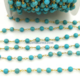 Turquoise Beaded Chain, 4 mm, 6 mm Wire Wrapped Blue Boho Howlite CH #526