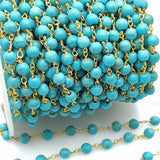Turquoise Beaded Chain, 6 mm Silver plated Wire Wrapped CH #522, Blue Boho Howlite Chain