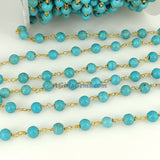 Turquoise Rosary Beaded Chain, 4 mm, 6 mm Wire Wrapped Blue Boho Howlite CH #526