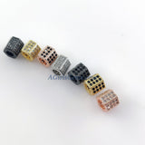 Cz Micro Pave Hexagon Tube Beads, 9 X 9 Mm Cz Micro Pave 18 K Rose Gold/Gold And Black Pave Cz, Large Hole Beads