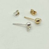 14 K Gold Filled 4 mm Round Ball Earrings, 925 Sterling Silver Stud Post #2128, Findings with Open Loop