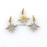 CZ Micro Pave Angel Wings, Star, Horn Tiny Charms Starburst Pendant