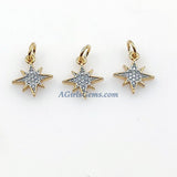 CZ Micro Pave Horn, Angel Wings, Stars Tiny Charms Starburst Pendant