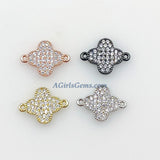 CZ Micro Pave Quatrefoil Clover Connectors, CZ 2 Loop Links #177, Gold