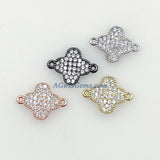 CZ Micro Pave Quatrefoil Clover Connectors, CZ 2 Loop Links #177, Gold