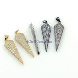 CZ Pave Gold Arrowhead Charm Pendants, Black Arrow Spike Point Charms #414, Rose 11 x 35 mm Silver Triangle