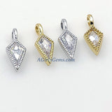 CZ Micro Pave Arrowhead Charm, Genuine Zircon Gold, Silver Dagger Spike Point