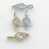 CZ Micro Pave Arrowhead Charm, Genuine Zircon Gold, Silver Dagger Spike Point