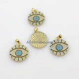 Turquoise Blue Evil Eye Charm Pendants, Gold Plated Turkish Greek Evil Eye, CZ Micro Pave 21 x 24 mm Blue/Sapphire Chain Necklace/Bracelet