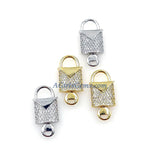 CZ Micro Pave Lock and Key Connectors, 18 k Gold Plated 11 x 24 mm, Silver Lock Key Charms