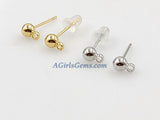 14 K Gold Filled 4 mm Round Ball Earrings, 925 Sterling Silver Stud Post #2128, Findings with Open Loop