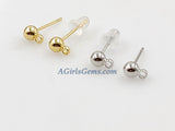 14 K Gold Filled 4 mm Round Ball Earrings, 925 Sterling Silver Stud Post # 2128, Findings with Open Loop
