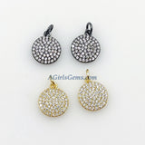 CZ Micro Pave Black Round Disc Charms, CZ Small Coin Disc #589, 10 mm Small Black Tiny Round Circle