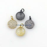 CZ Micro Pave Black Round Disc Charms, CZ Small Coin Disc #589, 10 mm Small Black Tiny Round Circle