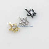 CZ Micro Pave Star Connectors Charm - 3 pcs Tiny Starburst, 2 Loops Tiny Mini Shooting Star, Gold/Silver/Black 10 x 12 mm Earrings/Necklaces