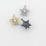 CZ Micro Pave Star Connectors Charm - 3 pcs Tiny Starburst, 2 Loops Tiny Mini Shooting Star, Gold/Silver/Black 10 x 12 mm Earrings/Necklaces