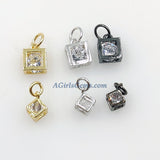 CZ Square Cube Charms, 3 Pcs Genuine 5 x 5 mm/6 x 8 mm Floating Cubic Zircon Minimalist Dangles, Gold/Silver/Black Tiny Necklace/Bracelet