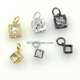 CZ Square Cube Charms, 3 Pcs Genuine 5 x 5 mm/6 x 8 mm Floating Cubic Zircon Minimalist Dangles, Gold/Silver/Black Tiny Necklace/Bracelet