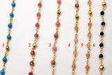 22 k Gold Ruby Rosary Chain, 4 mm Gold Pyrite Chain CH #449, Beaded Wire Wrap