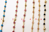 22 k Gold Natural Multi Tourmaline Rosary Chain, Unfinished 4 mm Gold Pyrite Beaded Wire Wrapped, Mixed Tourmaline Diamond Cut Gemstones