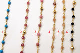 22 k Gold Natural Sunstone Rosary Chain, Unfinished 4 mm Gold Pyrite Beaded Wire Wrapped by the Foot Diamond Cut Gemstone