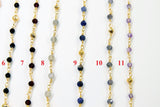 22 k Gold Ruby Rosary Chain, 4 mm Gold Pyrite Chain CH #449, Beaded Wire Wrap