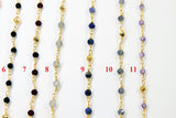 22 k Gold Ruby Rosary Chain, 4 mm Gold Pyrite Chain CH #449, Beaded Wire Wrap