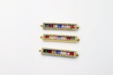 Long Bar Connector, CZ Micro Pave Gold Rainbow Bar Stick, LGBT Pride Minimalist Links