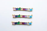 Long Bar Connector, CZ Micro Pave Gold Rainbow Bar Stick, LGBT Pride Baguette Necklace Links