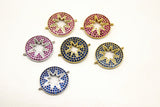 CZ Micro Pave Starburst Connectors, Gold Star Links for Bracelets, Rainbow Choker