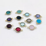 Round Gemstone Connectors, Gold Gemstone Charms, Birthstone Links